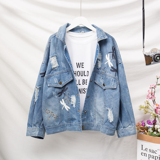 Oversized decal denim jacket