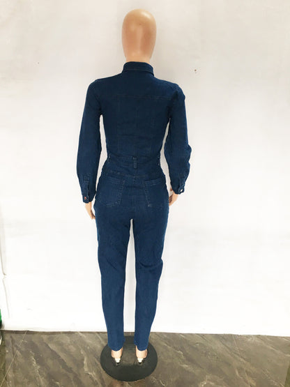 Slim-fit Stretch Foot Wash Denim Jumpsuit