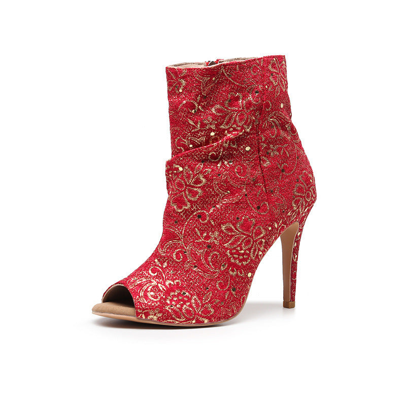 Red Hollow Summer Latin Dance High Heels