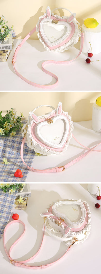 Rabbit Ear Peach Heart Transparent Handbag Sweet Cute Lace