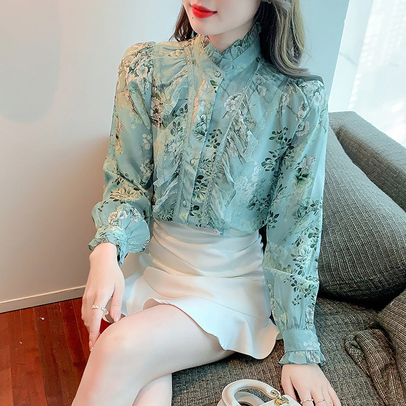 New Long Sleeve Floral Ruffled Women's Fashion Shirt