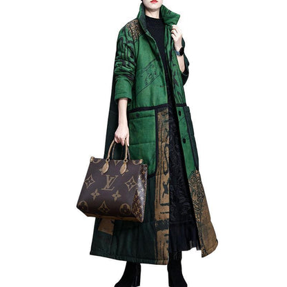 Mid-length Ethnic Print Leisure Warm Thickened Overcoat Jacket