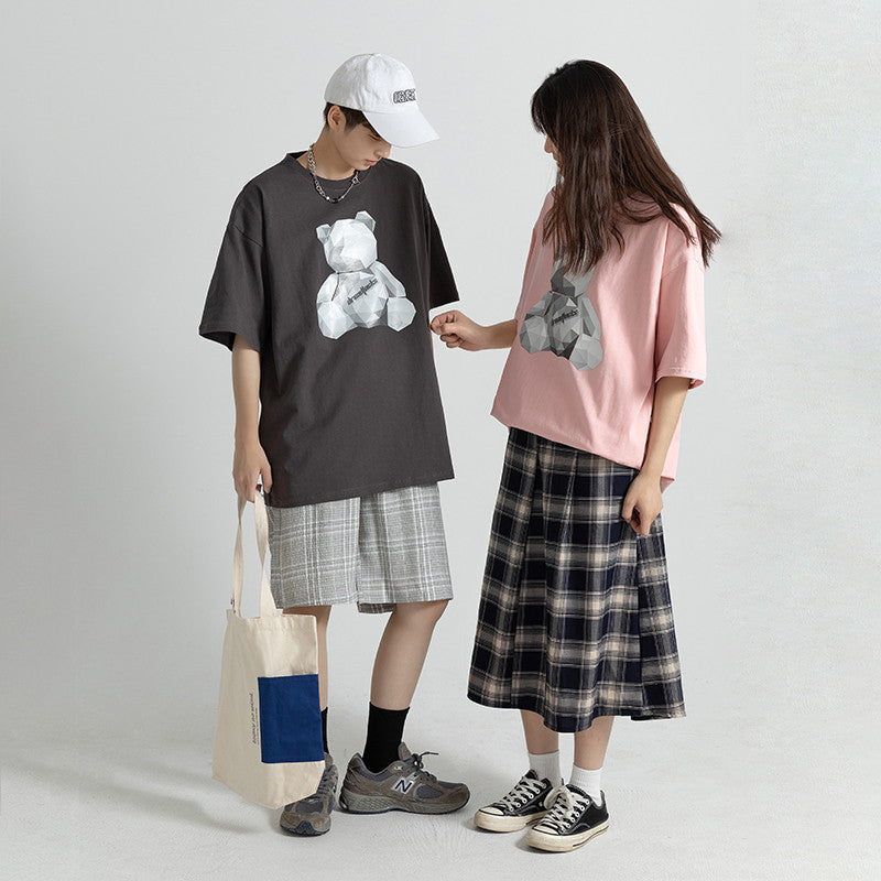 Summer Tide Brand Harajuku Style Ins Diamond Bear Print Short-sleeved T-shirt