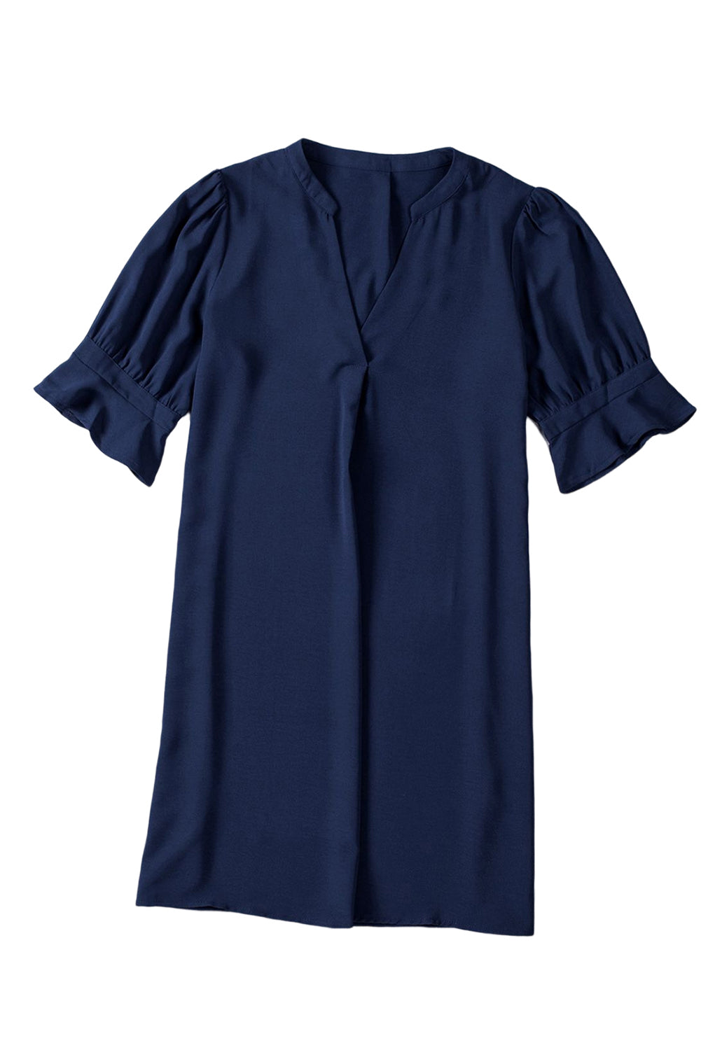 Robe droite bleue à manches volantées