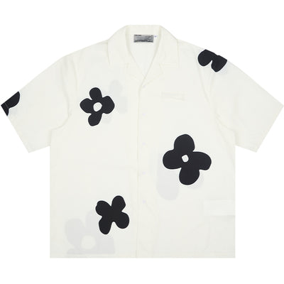 Hand-painted Silhouette Floret Cuban Collar Short-sleeved Shirt