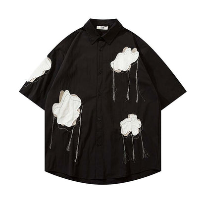 Men's Cloud Fringed Lapel Short Sleeved Shirt