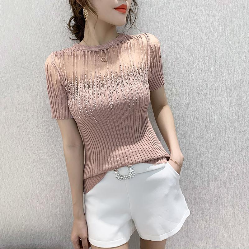 All-match Ice Silk Knitted Mesh Hollow Lace Top