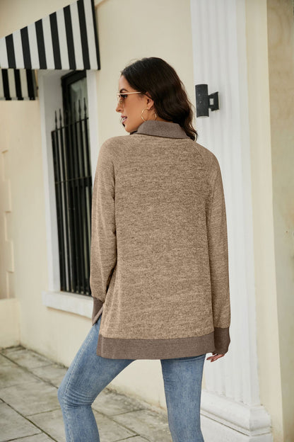 Heathered Slit High-Low Long Sleeve Top