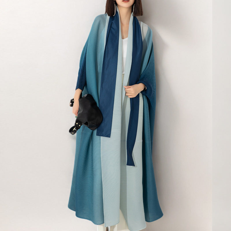 Pleated Trench Coat For Women Autumn New Gradient Color Loose