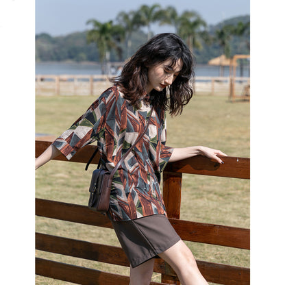 Spring And Autumn Loose Top Retro Hong Kong Style Long Sleeve Flower Shirt