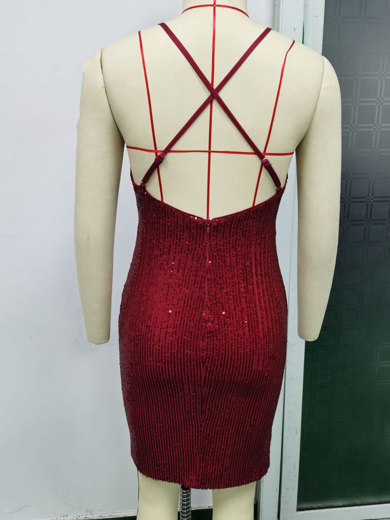 Retro Spaghetti Straps Sequins Dress Women