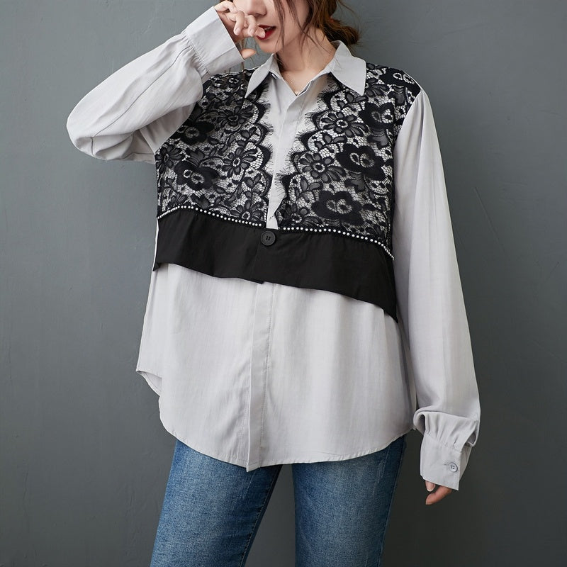 Lace Stitching Western Style Loose Long Sleeves