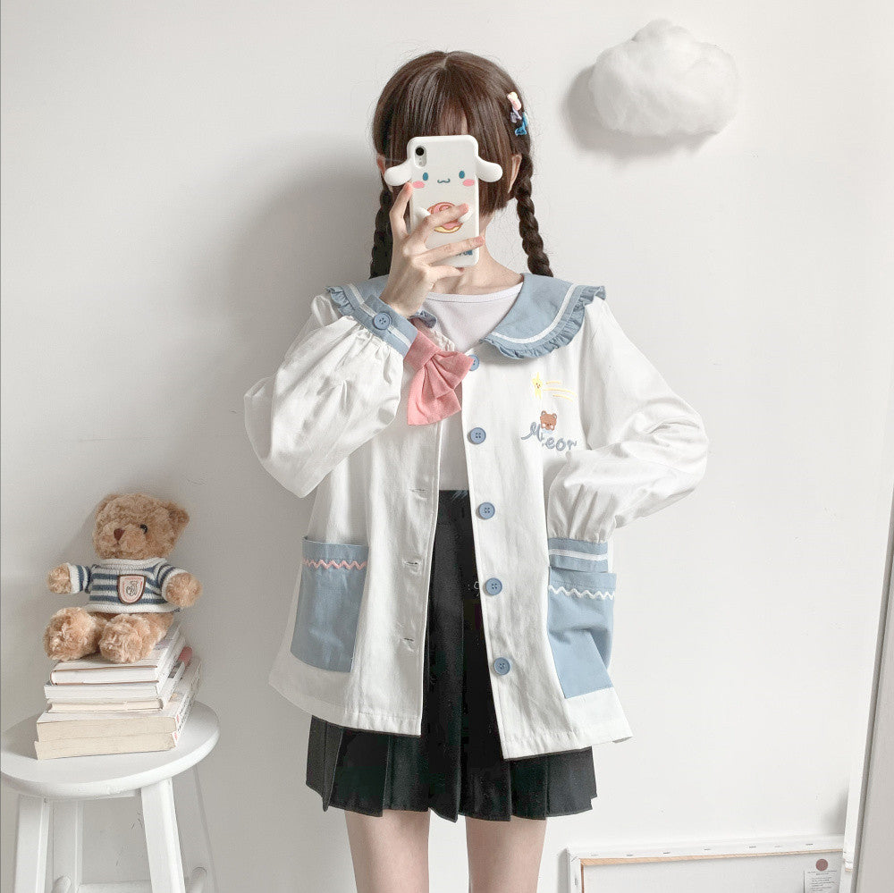 New Rabbit Ears Navy Collar Thin Coat Women