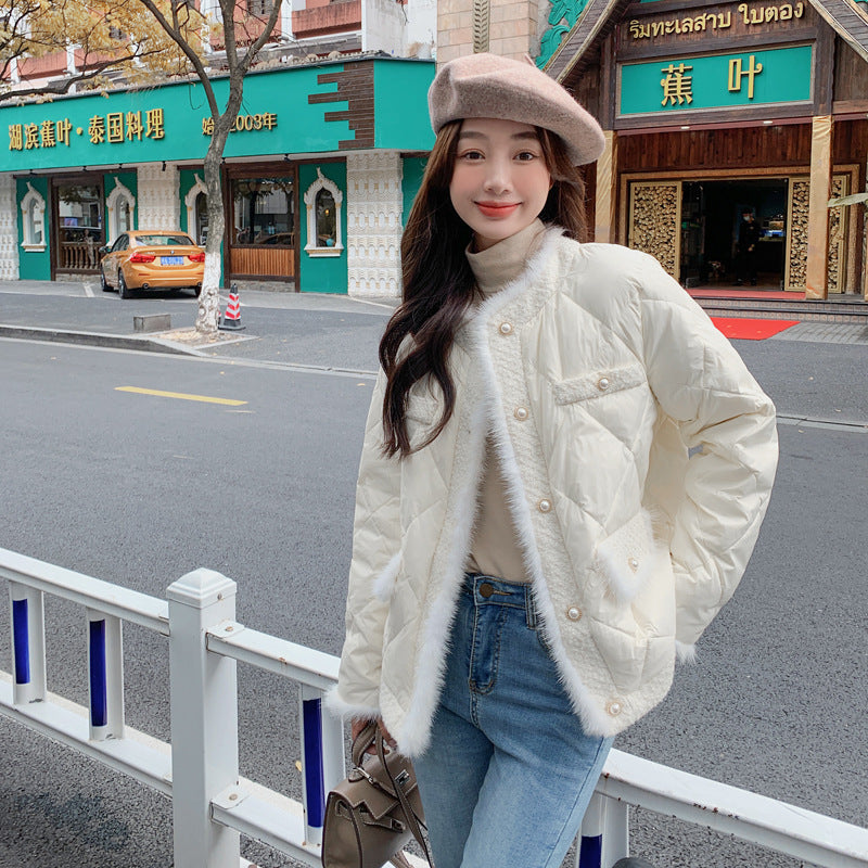 High-grade Short Quilted Mink Fur Classic Style Down Jacket Women's Coat