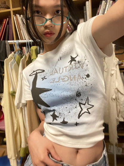 Original Basic Hand-painted Star White T-shirt