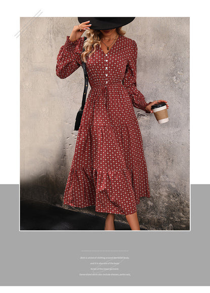 Long Sleeve Printed Autumn Dress