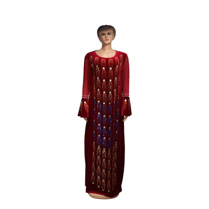 Robe en velours doré pour femmes, broderie lourde de qualité, perçage à chaud, perles en mousse, robe gracieuse et à la mode