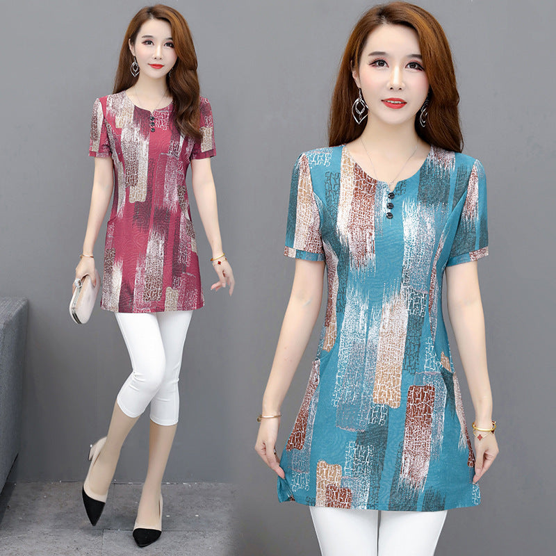 Mid-length T-shirt Plus Size Chiffon Short-sleeved Top