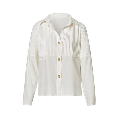 Original Shirt Striped Pleated Top Shirt Pit Female Simple Design Sense White