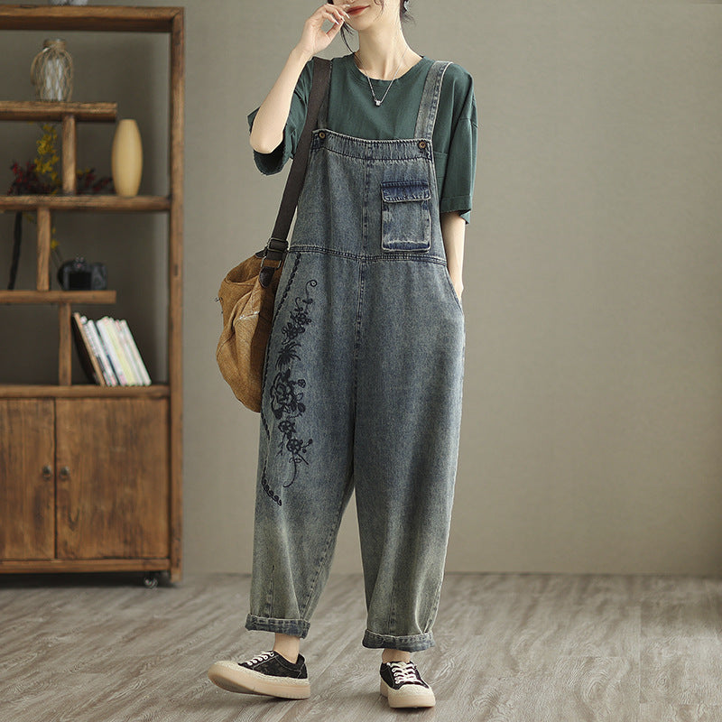 Women's Summer Retro Nostalgic Ripped Denim Overalls