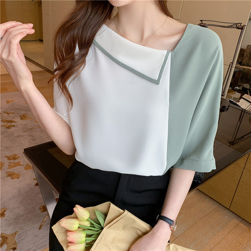 Women's Summer Thin Scheming Slanted Shoulder Shirt