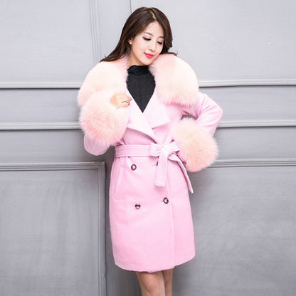 Big Fur Collar Warm Mid-length With Belt Coat