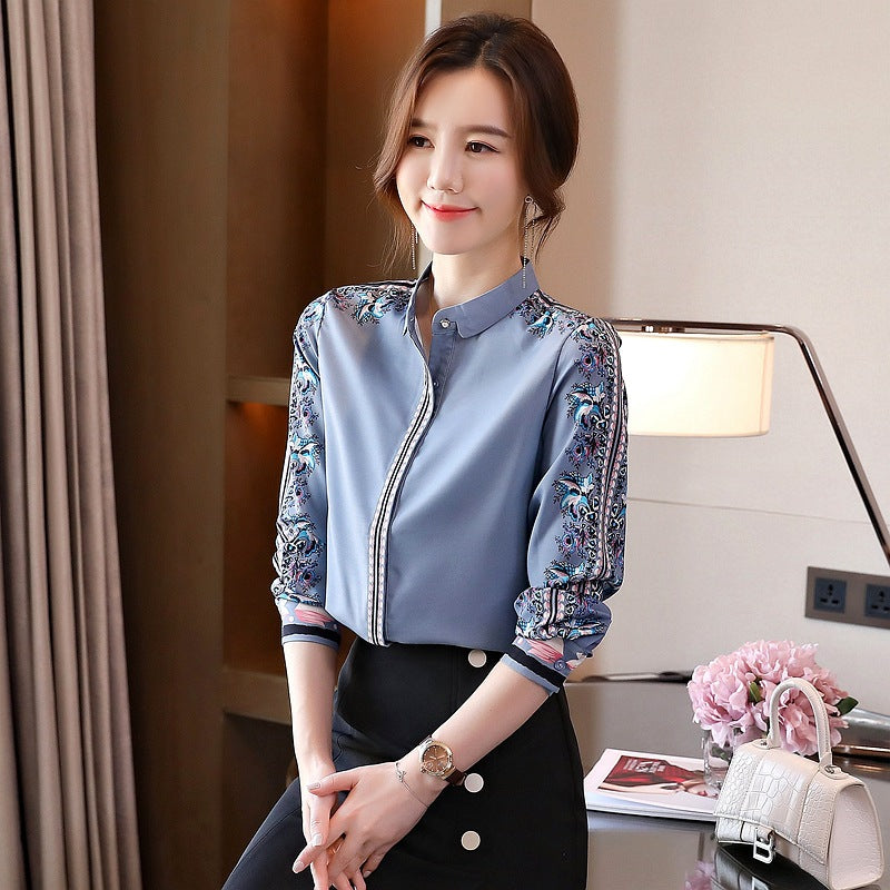 Silk Ladies Shirt Print Elegant Long Sleeve Top