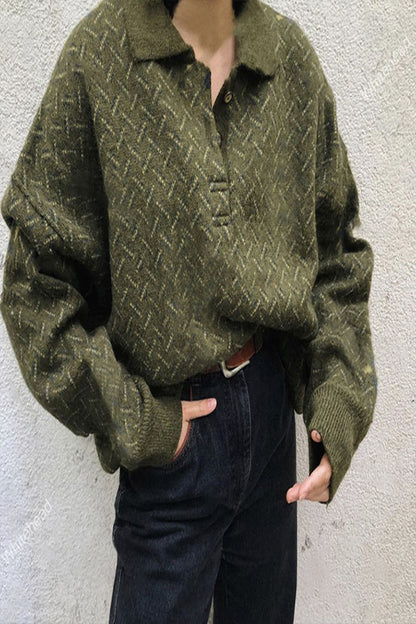 Loose Trendy Ins Lapel Simple Sweater