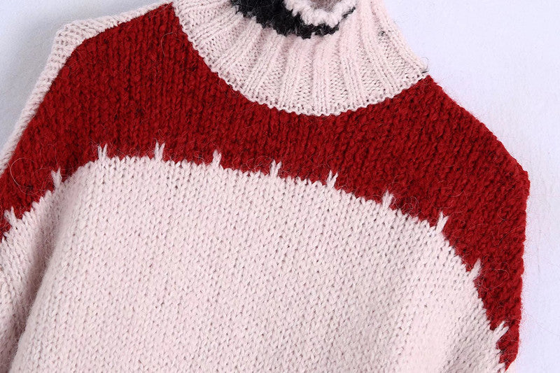 European And American Women's Color Block Knitted Sweater