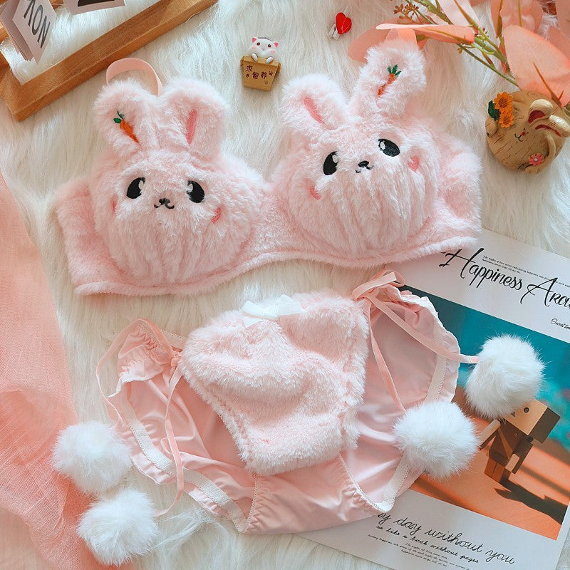 Moon Rabbit Girl Plush Bra Panties Set