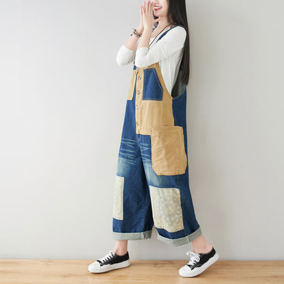 Women's Art Loose Washed White Denim Overalls