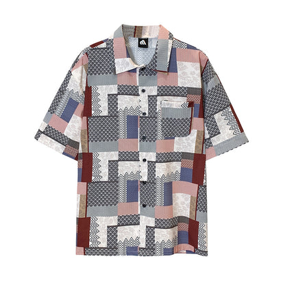 Flower Shirt Men's Short-sleeved Summer Plaid Five-point Sleeve Shirt