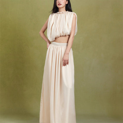 Round Neck Waistless Top Half Skirt Set