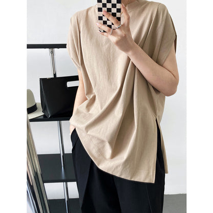 Round Neck Loose Solid Color Simple Dropped Shoulder Sleeve Short-sleeved T-shirt