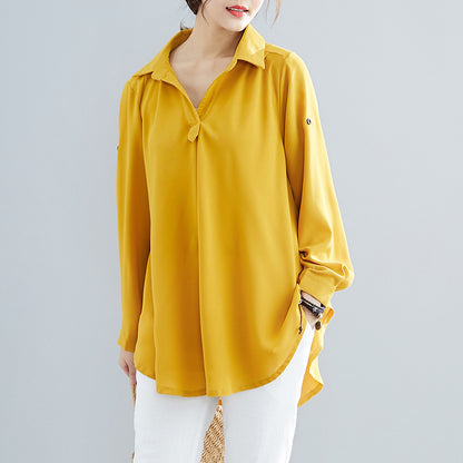 Chiffon Shirt Fat Mm Long-sleeved Slim Solid Color Shirt