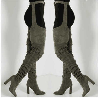 European And American Style Solid Color Suede Fashion Pointed Personality Chunky Heel Over The Knee Women's Fashion Boots