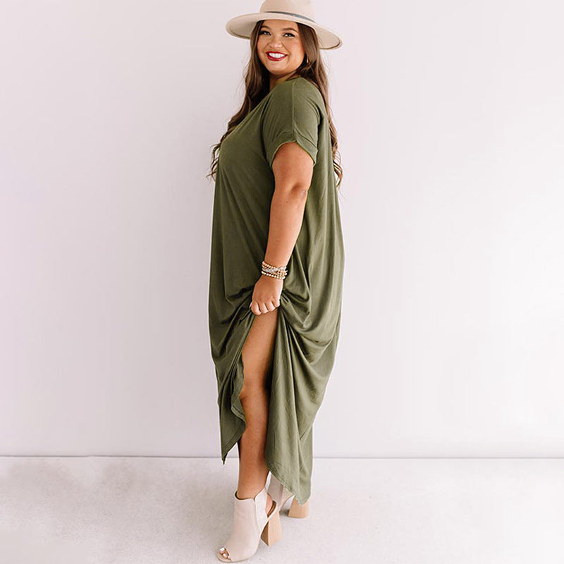 Short Sleeve Loose And Simple V-neck Dress