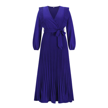 V-neck Swing Pleated Dress