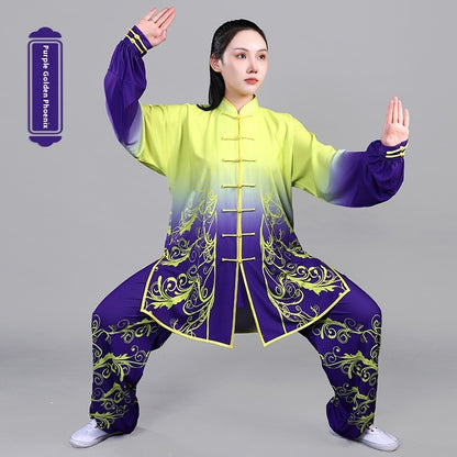 Traje Tai Ji pintado a mano con gradiente de algodón elástico para hombres y mujeres, ropa de ejercicio de artes marciales Shadowboxing