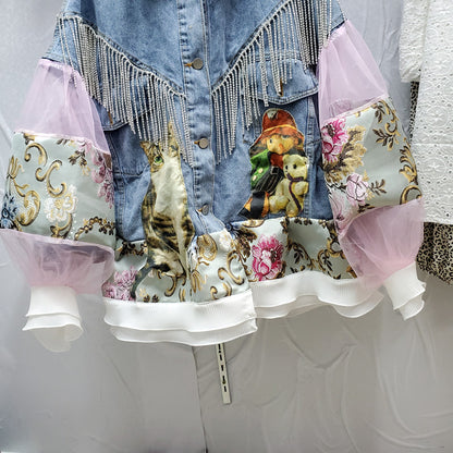 Women's Fashion Denim Jacket Lantern Sleeve Cardigan