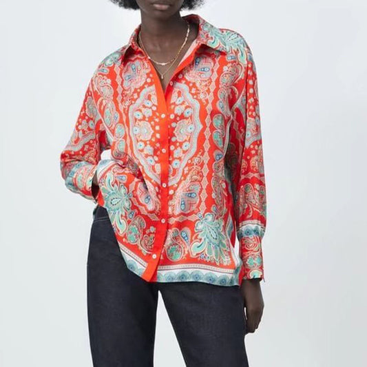 Ladies Casual Fashion Loose Printed Shirt