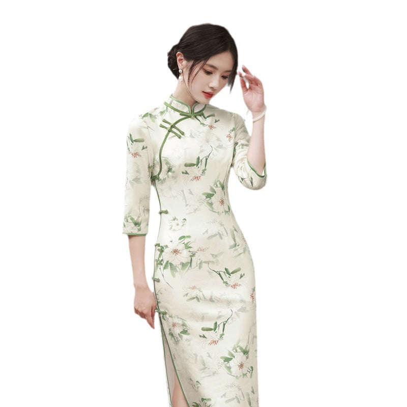 Elegant High-grade Suede Suzhou Three-quarter Sleeve Retro Chinese Republican Style Cheongsam