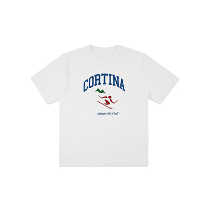 American Retro Sports Ski Portrait Letter T-shirt