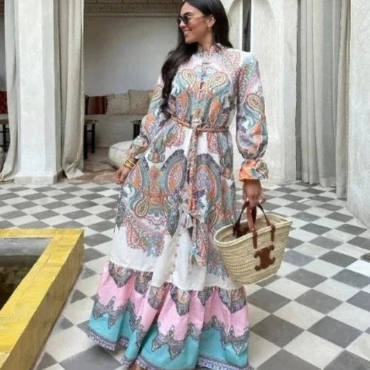 Vestido elegante estampado con un solo pecho y cintura ajustada para mujer