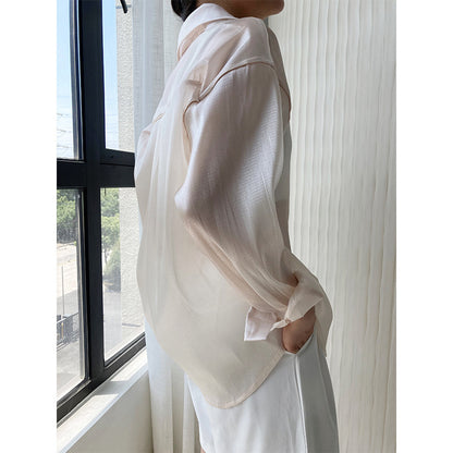 Loose Glossy Long-sleeved Sunscreen Tencel Shirt