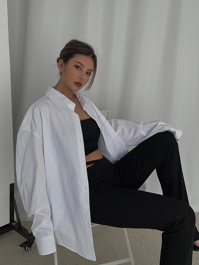 Mid-length Loose Long-sleeved White Shirt Slimming