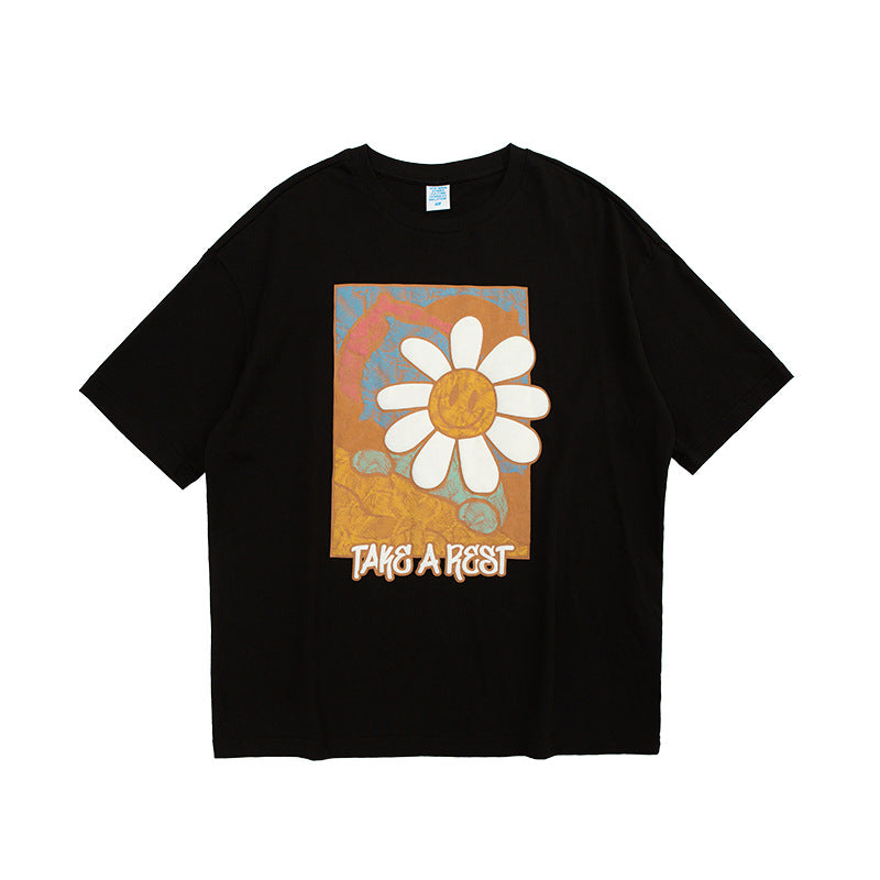 Stereo Foam Print Cartoon Daisy Short-sleeved T-shirt