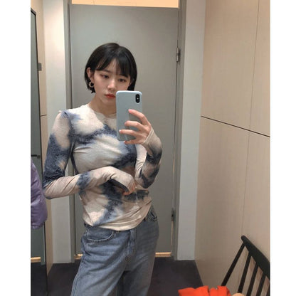 Fashion Gradient Tie Dye Bottoming Long Sleeves