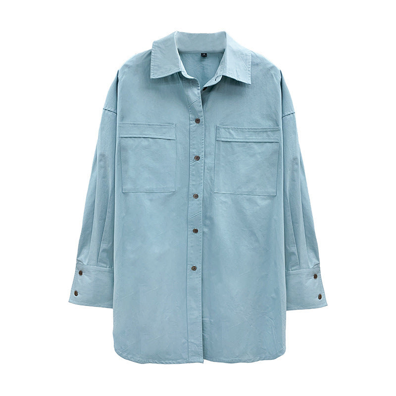 Simple Design Sense Large Pocket Lapel Casual Shirt