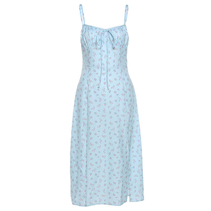 Vestido Floral Retro con temperamento francés Ins para mujer, falda con tirantes sin mangas, combina con todo, cintura estrecha, encaje dividido